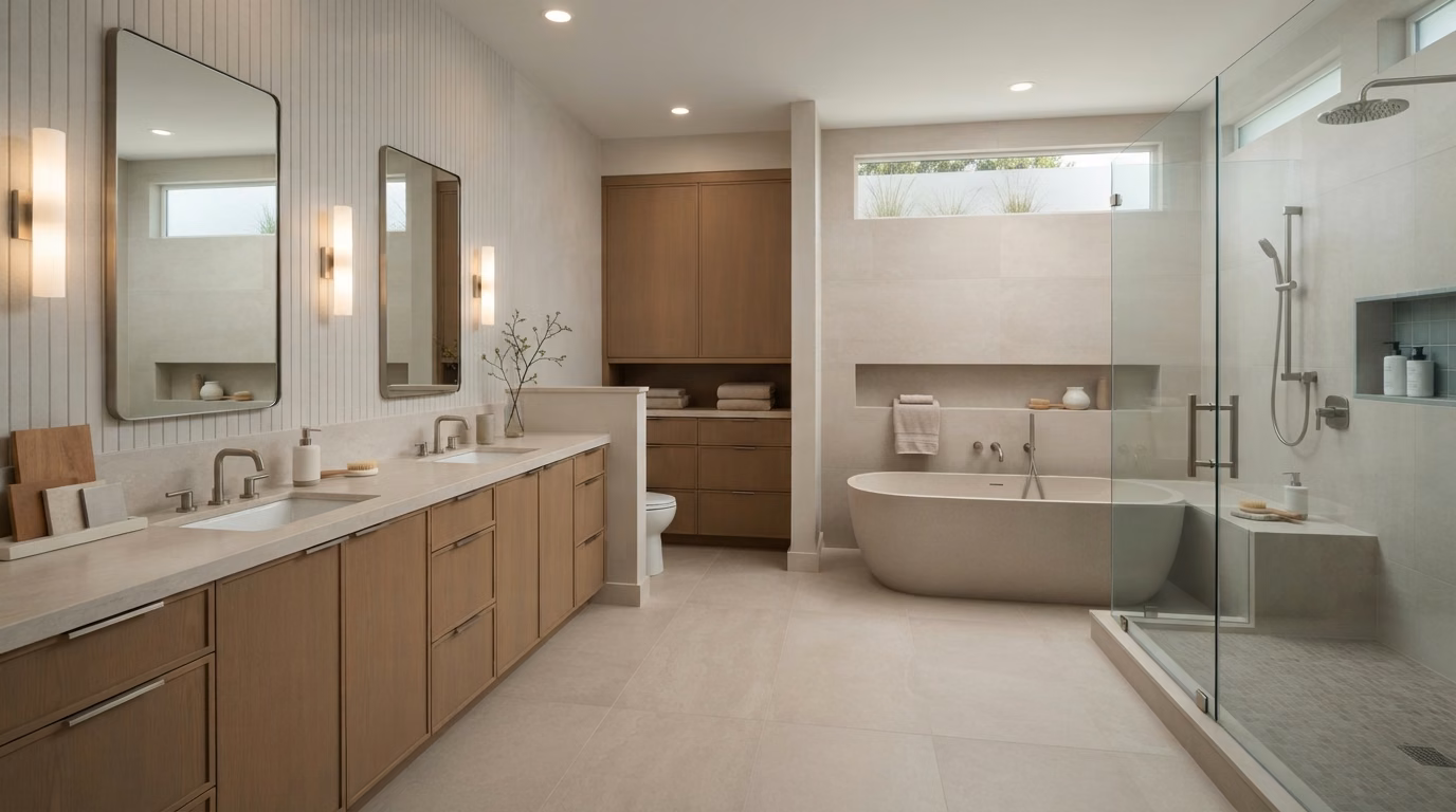 Bathroom remodel planning imagery for Fountain Valley, California homeowners