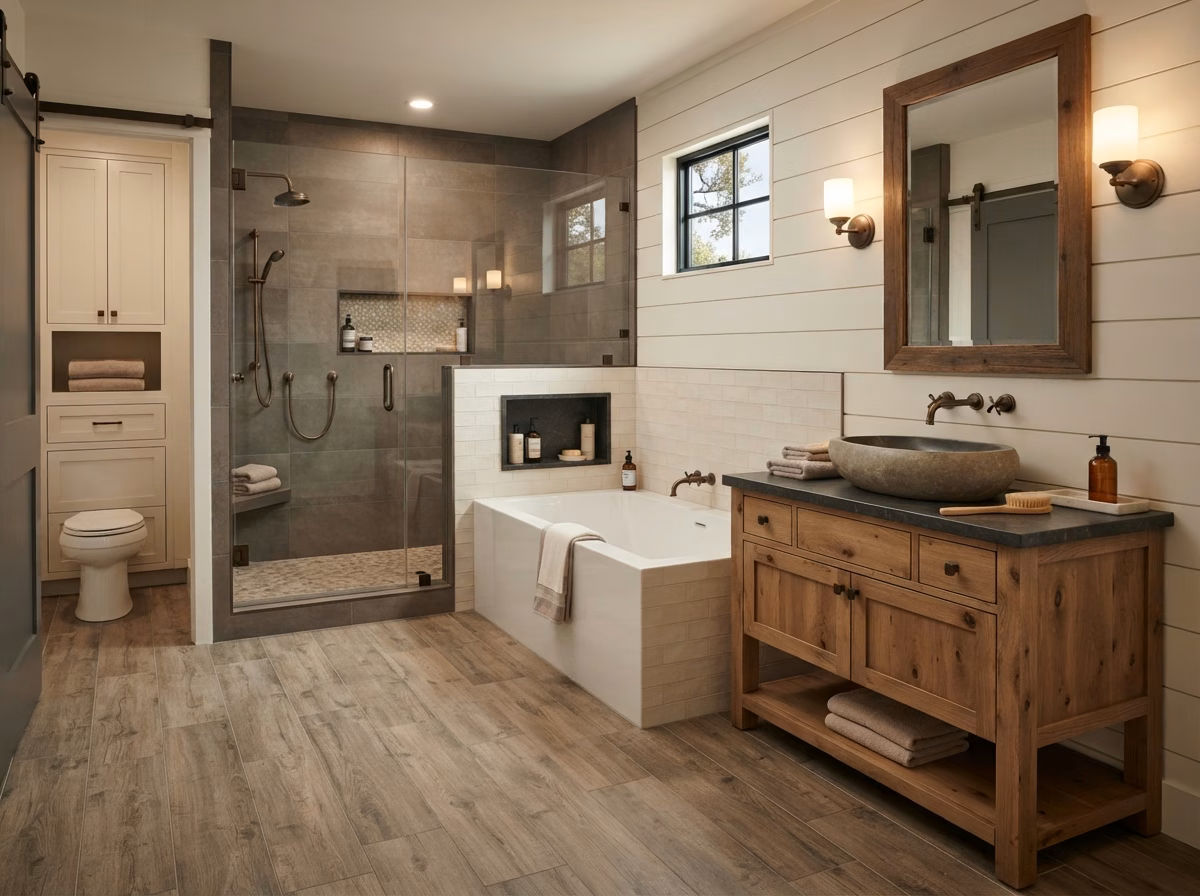 Rustic Farmhouse Bathroom in Orange County.
