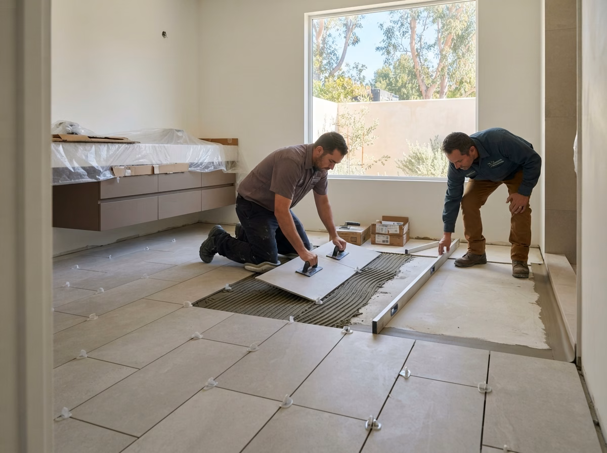 Bathroom Flooring Process Middle | Orange County Bathroom Flooring Process Middle in Orange County.