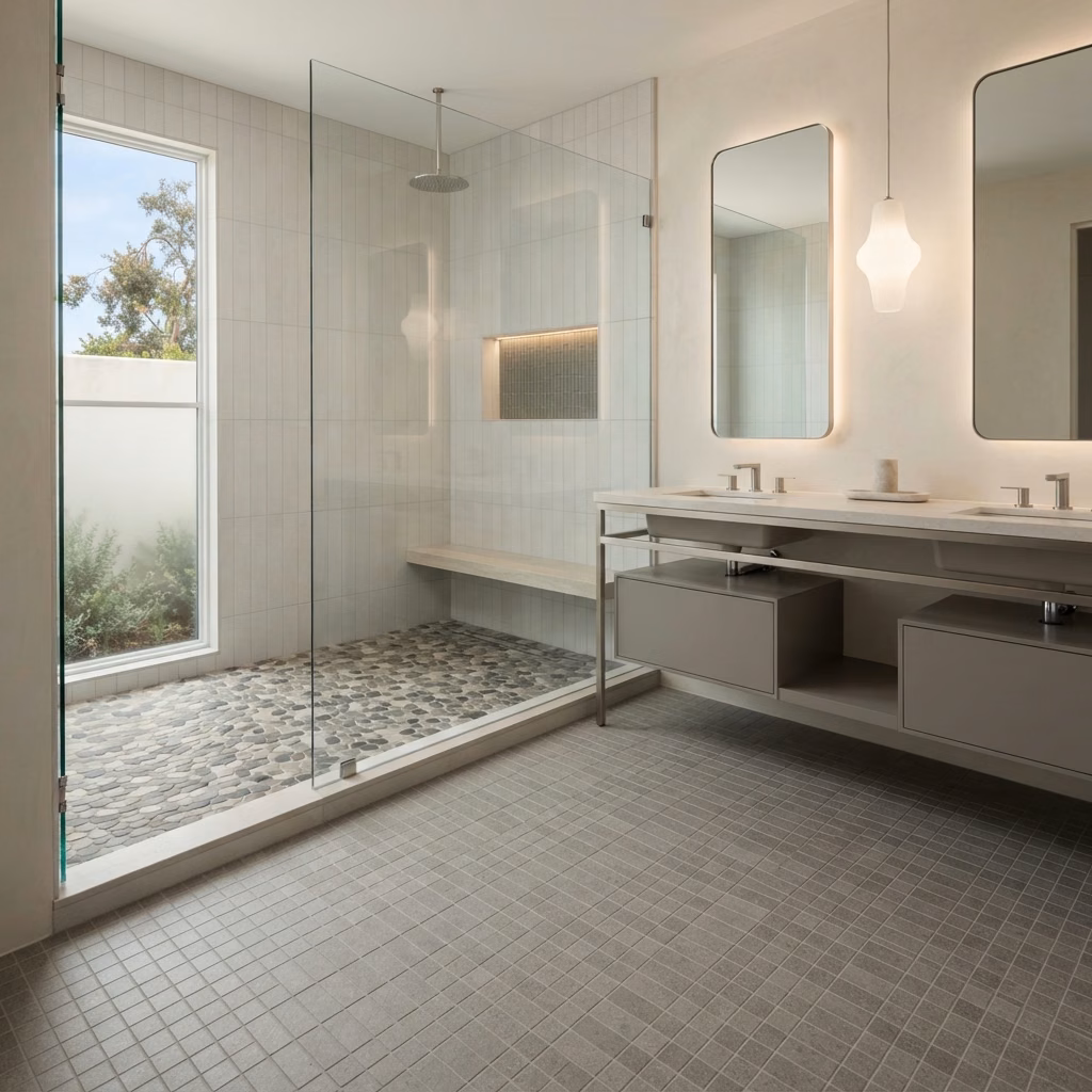Mosaic Pebble Tile Flooring in Orange County.