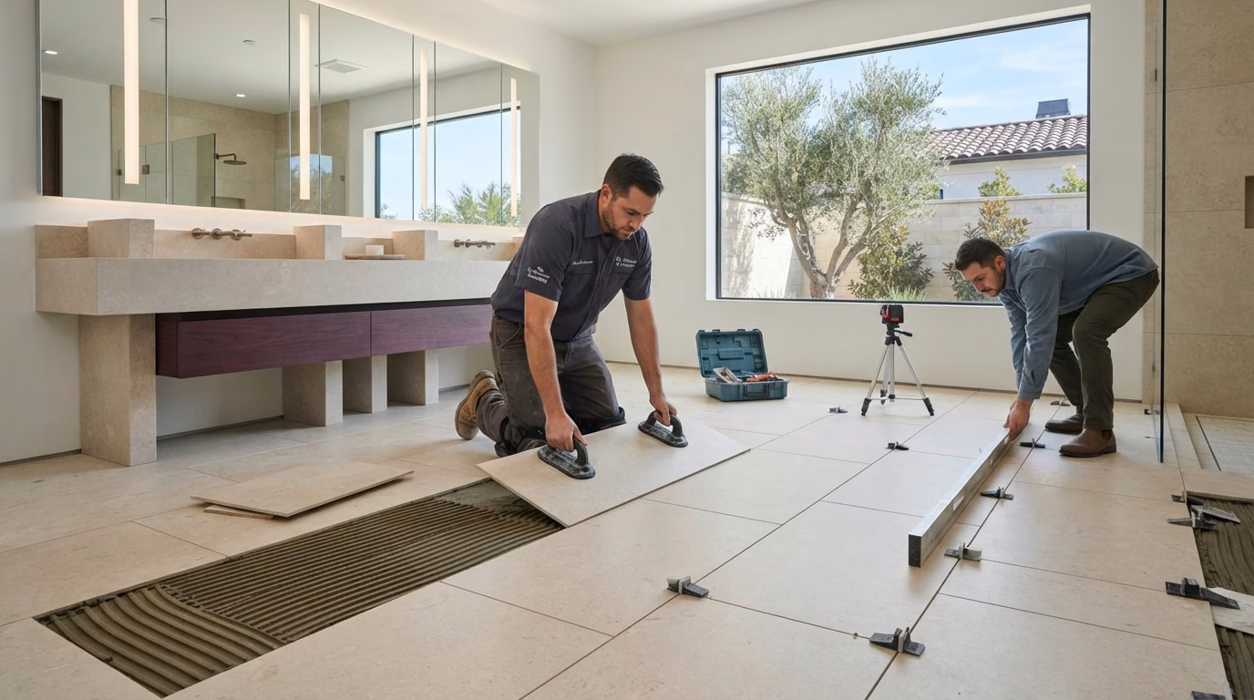 New Bathroom Floor Installation | Orange County New Bathroom Floor Installation in Orange County.
