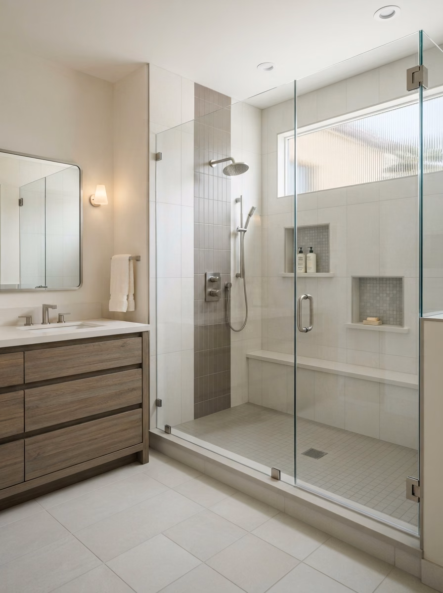 Custom Tile Walk in Shower Newport Beach in Orange County.