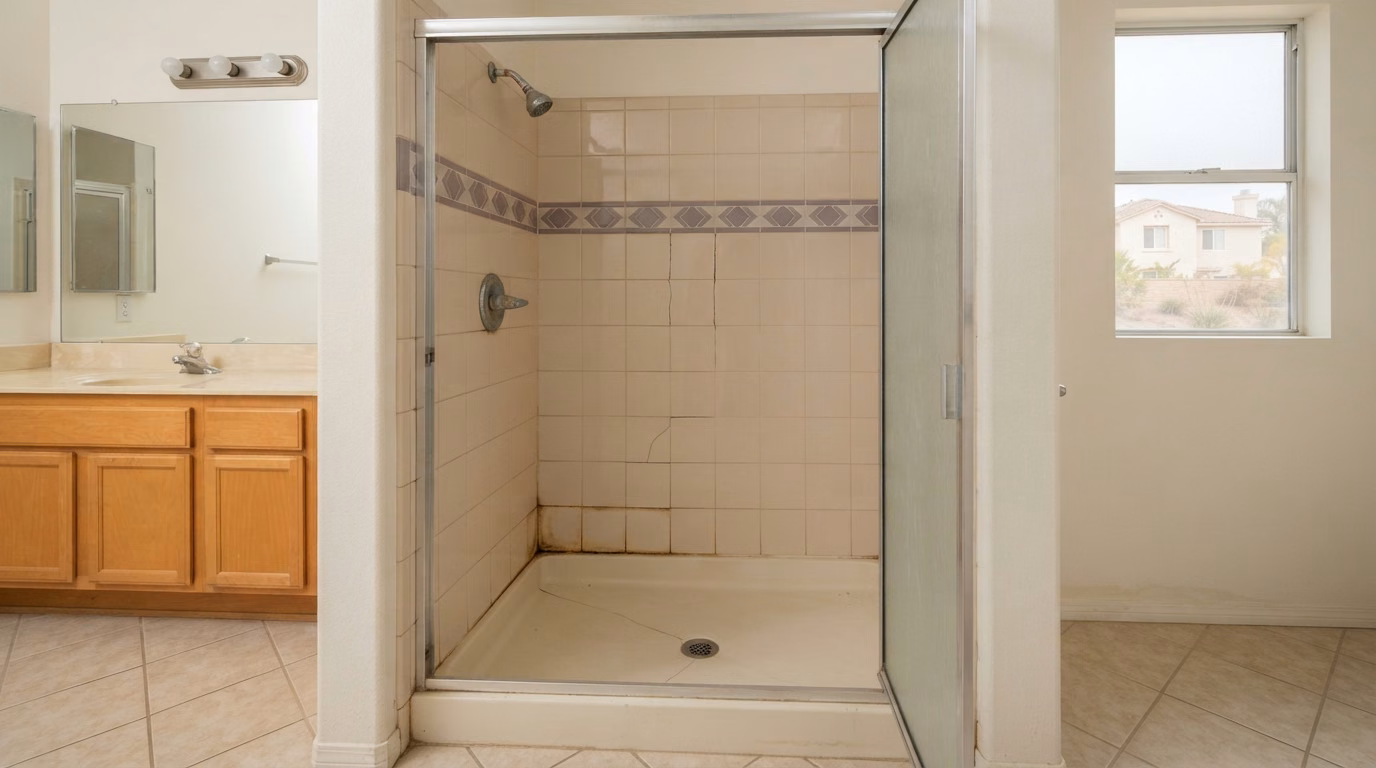 Dated Shower Remodel in Orange County.