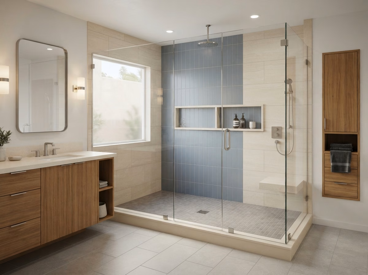Finished Shower Remodel Process in Orange County.