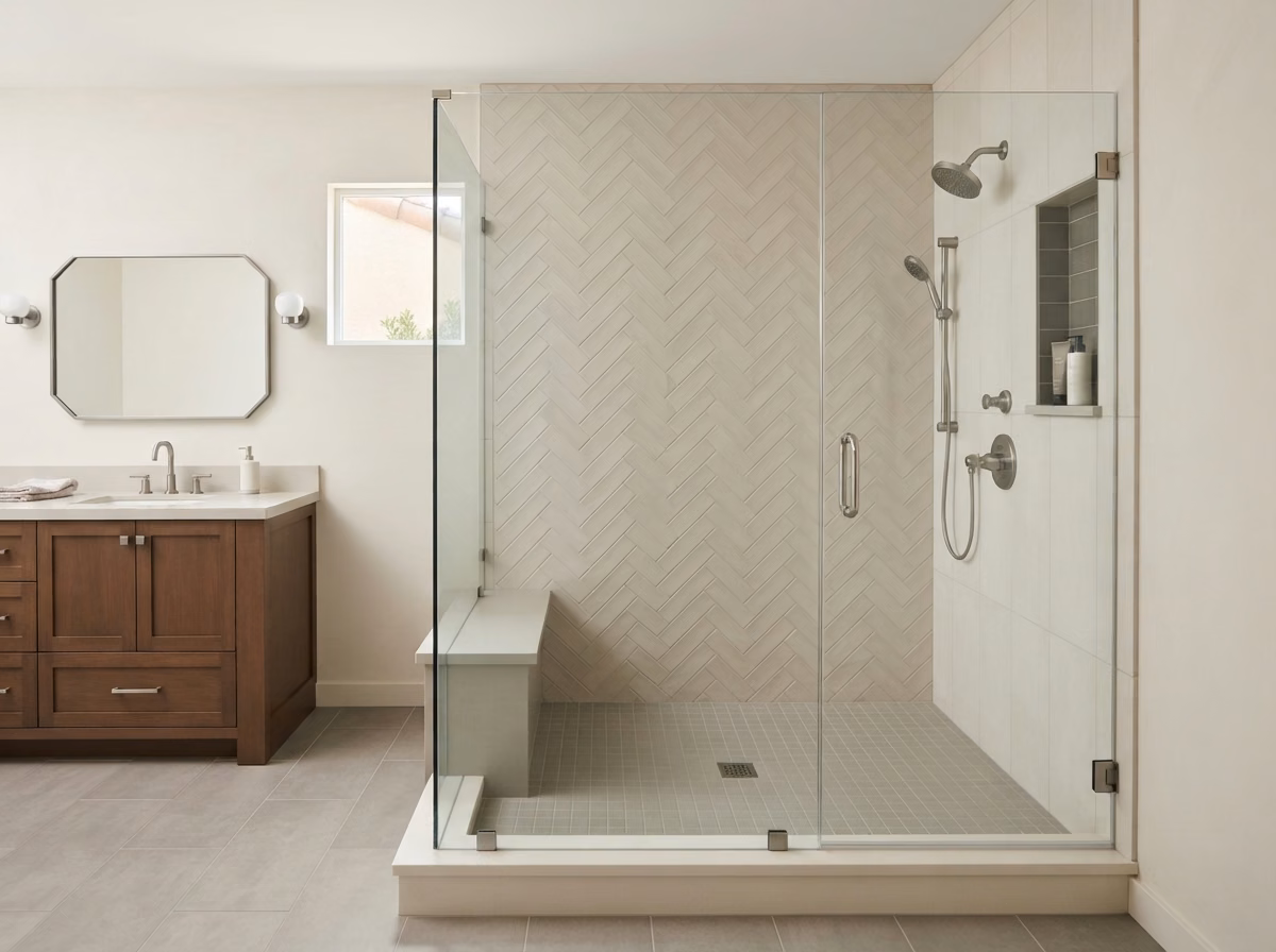 Herringbone Pattern Shower in Orange County.