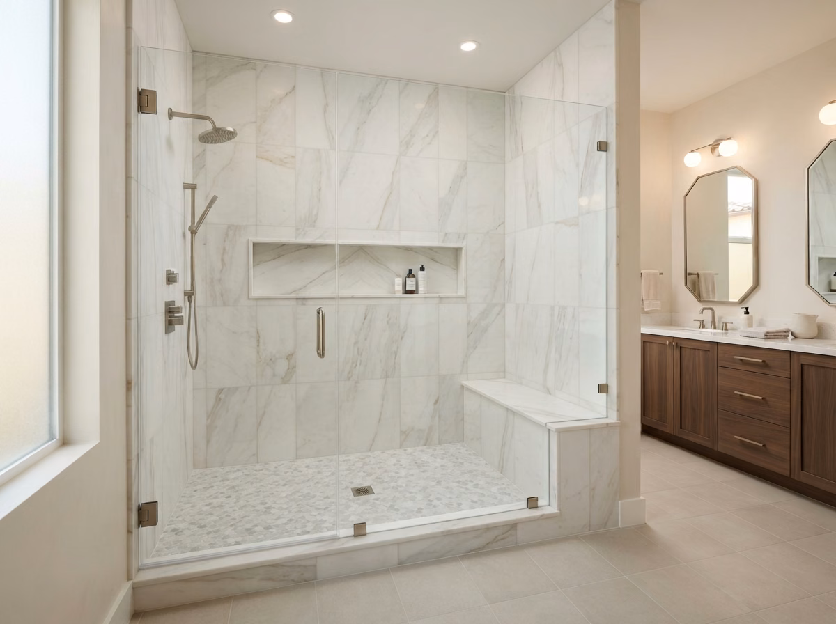 Marble Tile Shower in Orange County.