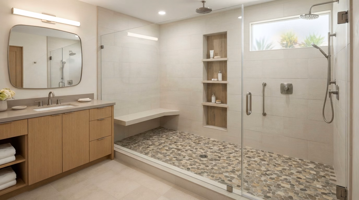 Pebble Tile Shower Floor in Orange County.