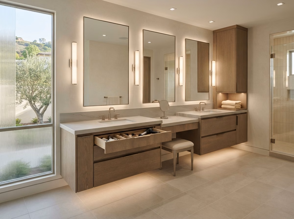 Bathroom Vanity Flooring Detail in Orange County.