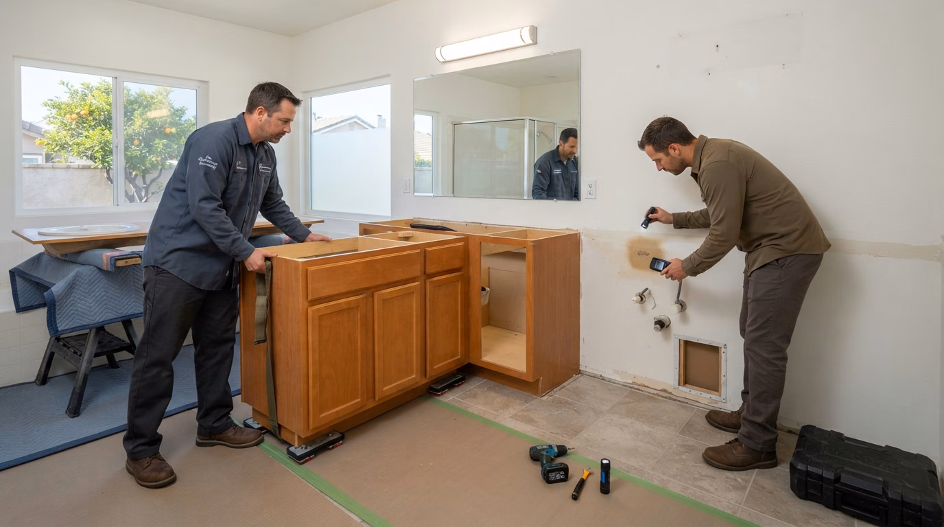 Old Vanity Removal Replacement in Orange County.