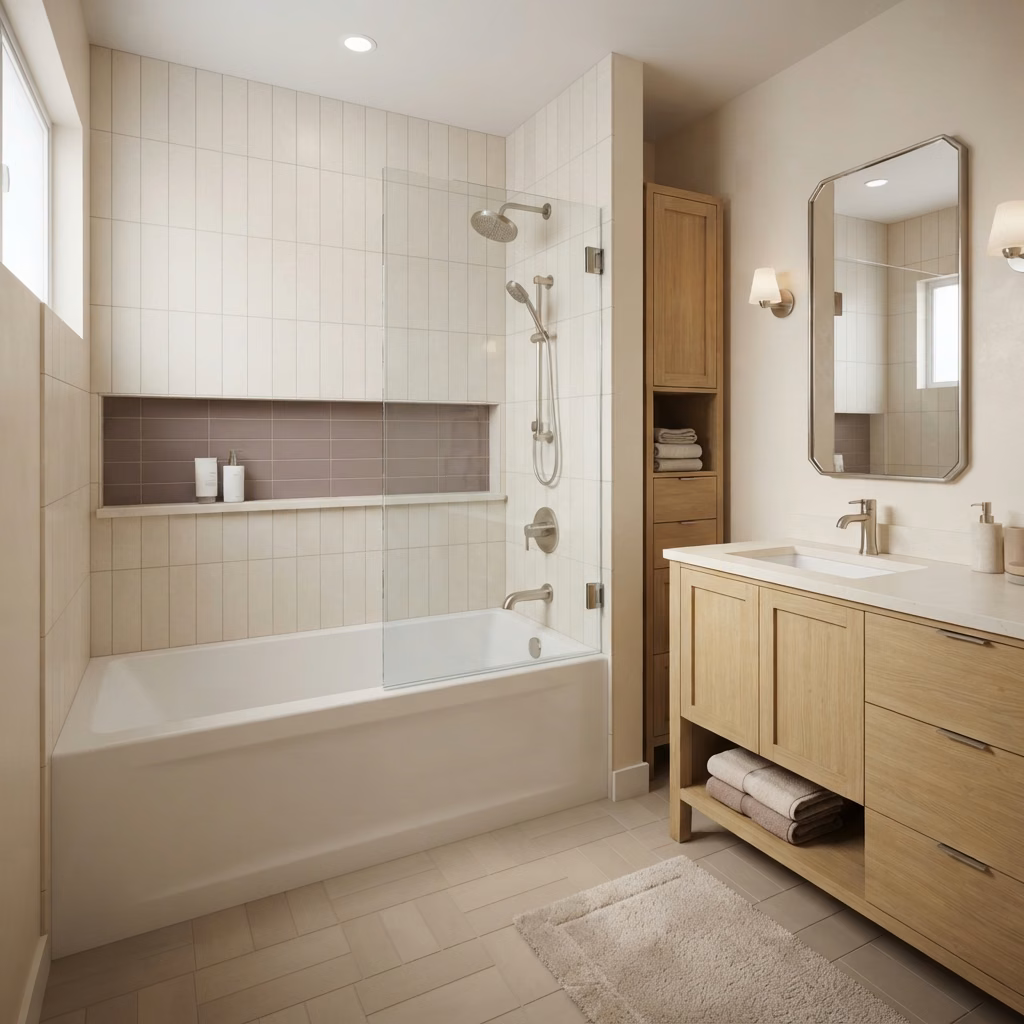 Alcove Bathtub Shower to Tub Option in Orange County.