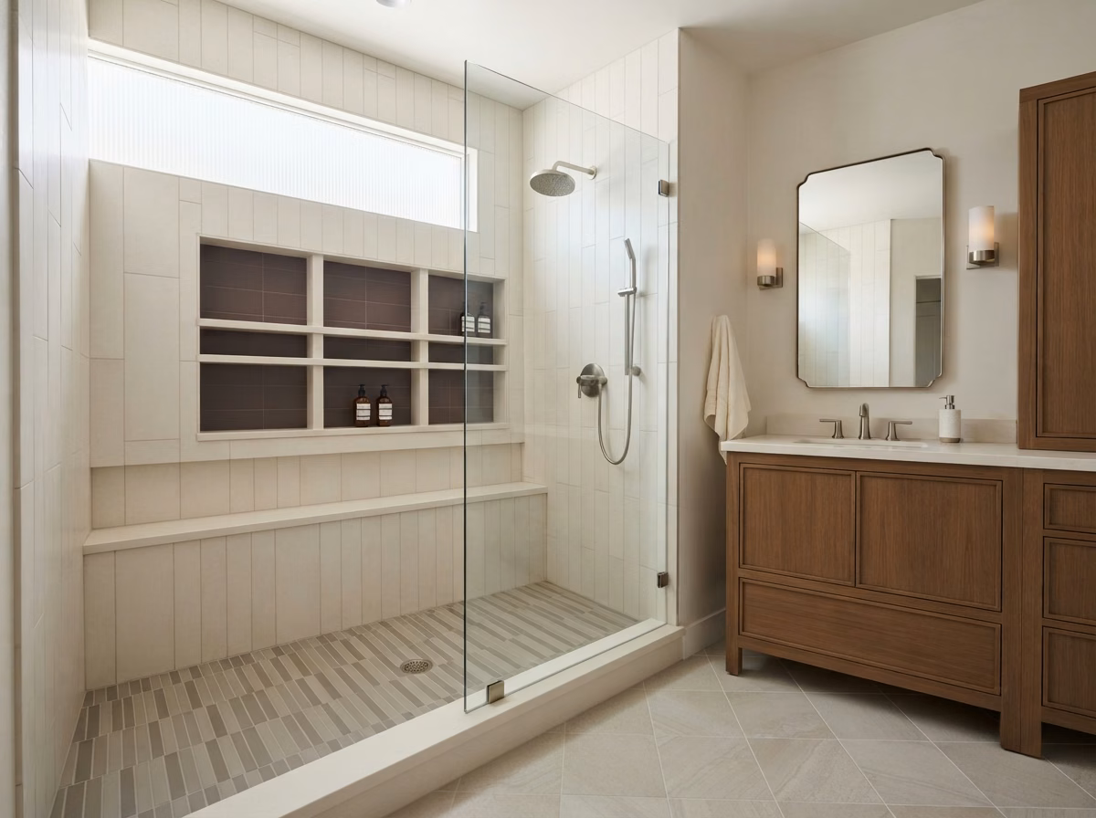 Custom Tile Shower Newport Beach in Orange County.