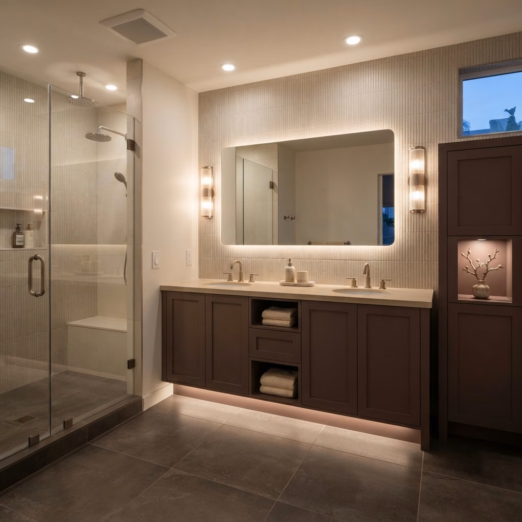 Bathroom lighting service tile in Orange County.