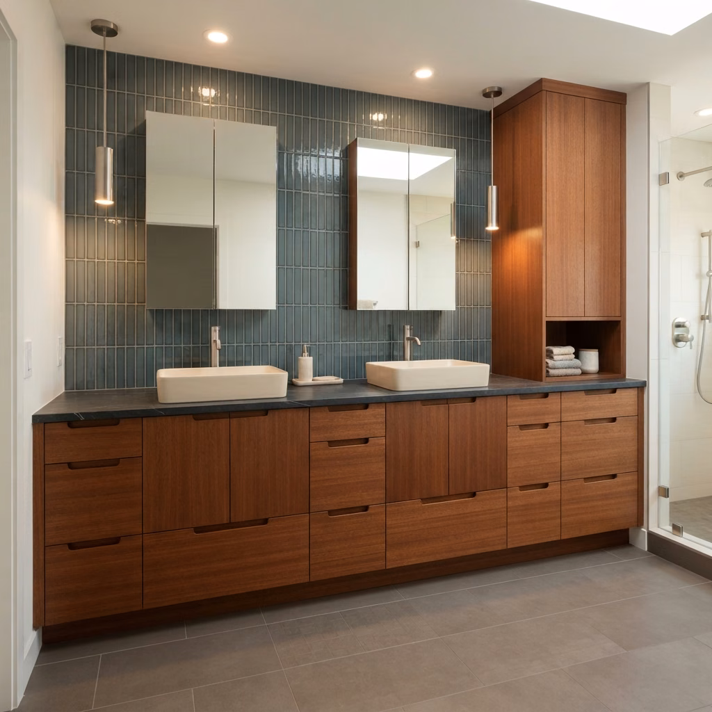 Bathroom vanity service tile in Orange County.