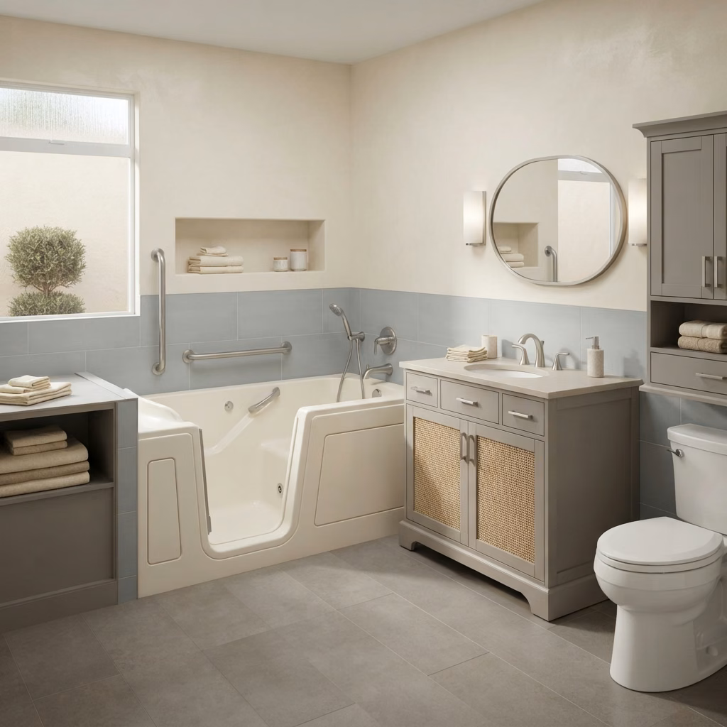 Walk-in tub service tile in Orange County.
